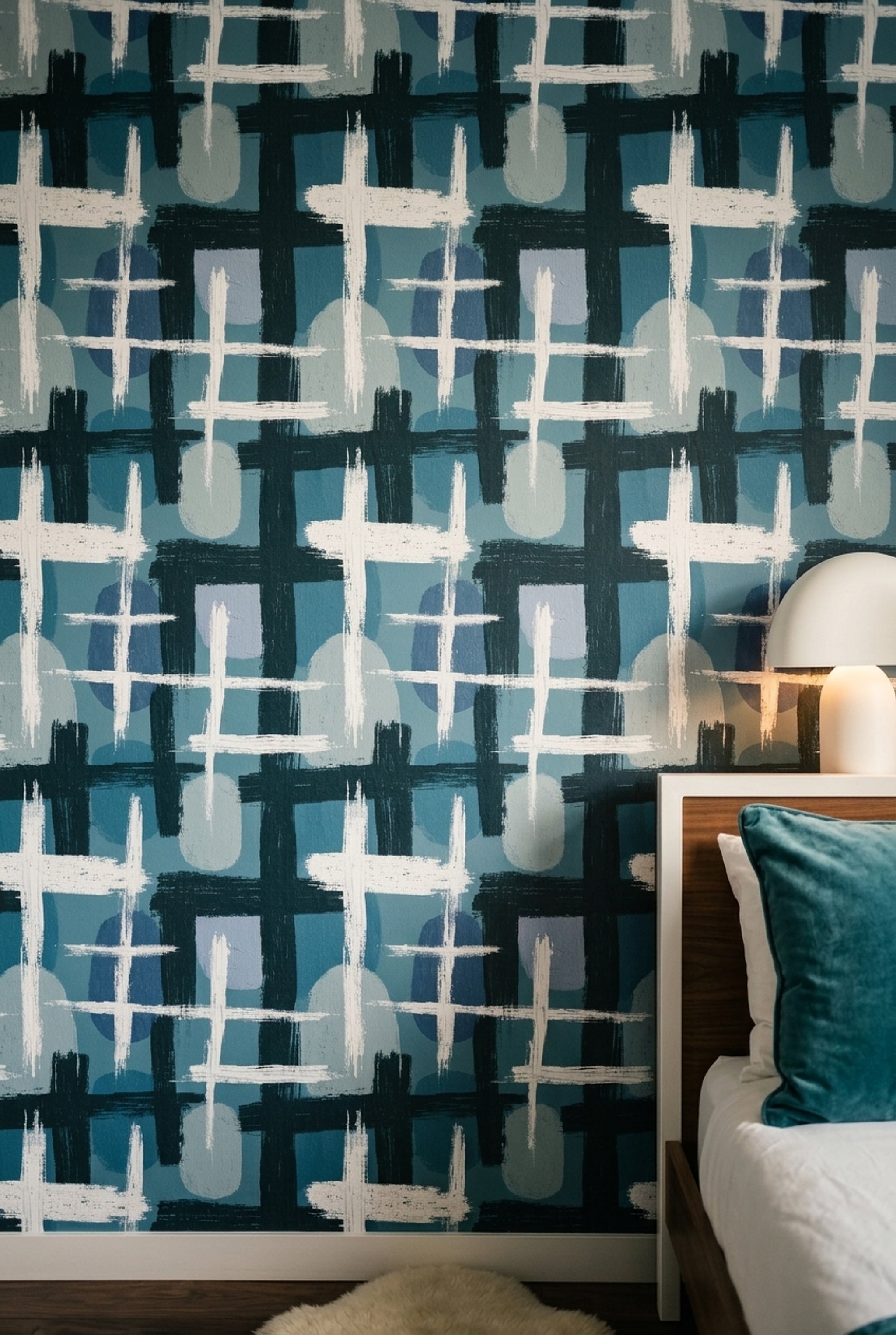 Abstract Wallpaper Geometric Removable Blue Wall Double Roll