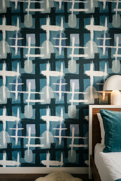 Abstract Wallpaper Geometric Removable Blue Wall Double Roll