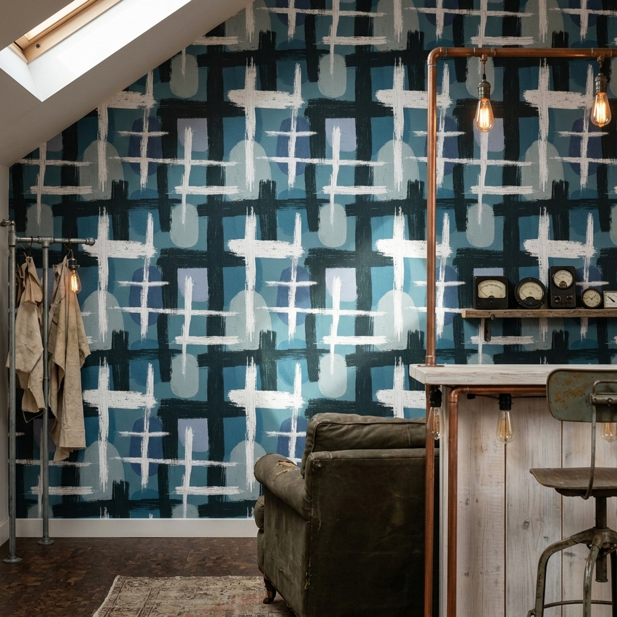 Abstract Wallpaper Geometric Removable Blue Wall Double Roll