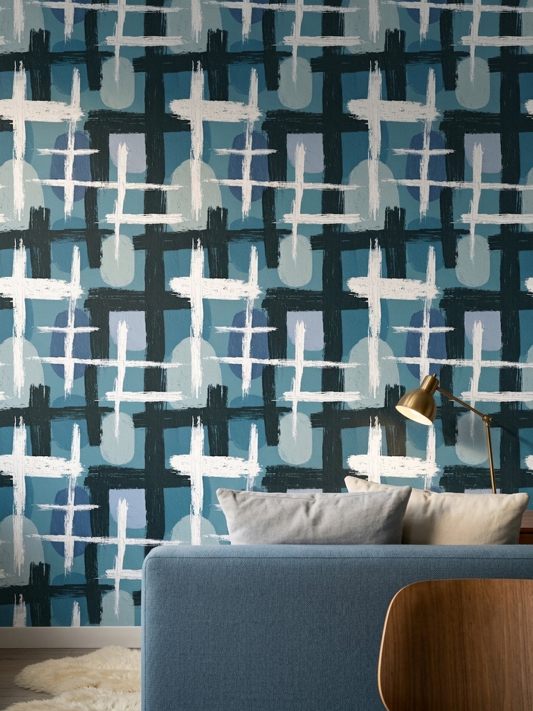 Abstract Wallpaper Geometric Removable Blue Wall Double Roll