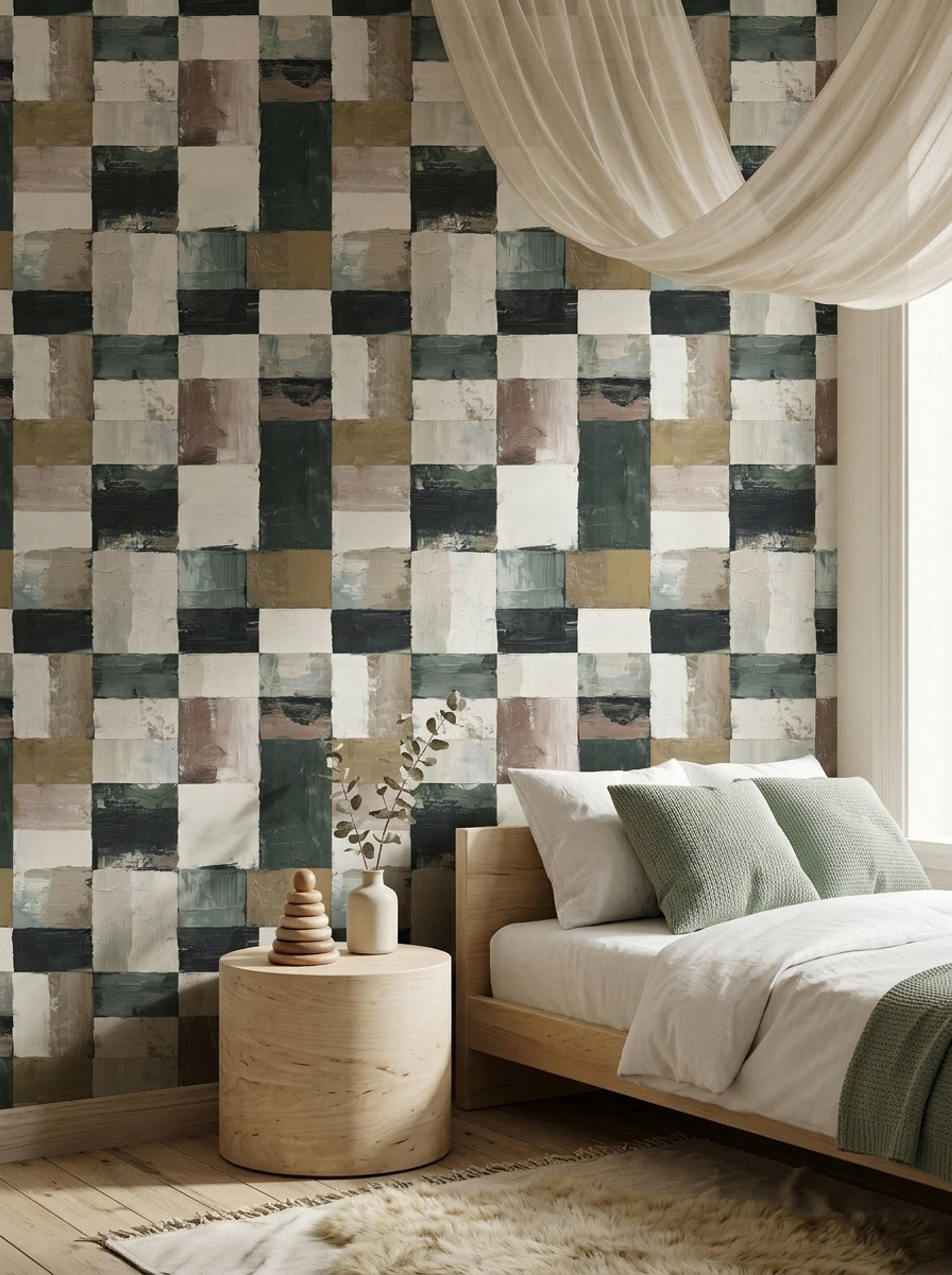 Abstract Geometric Wallpaper Painted Blocks Modern Minimalist Decorative Mural