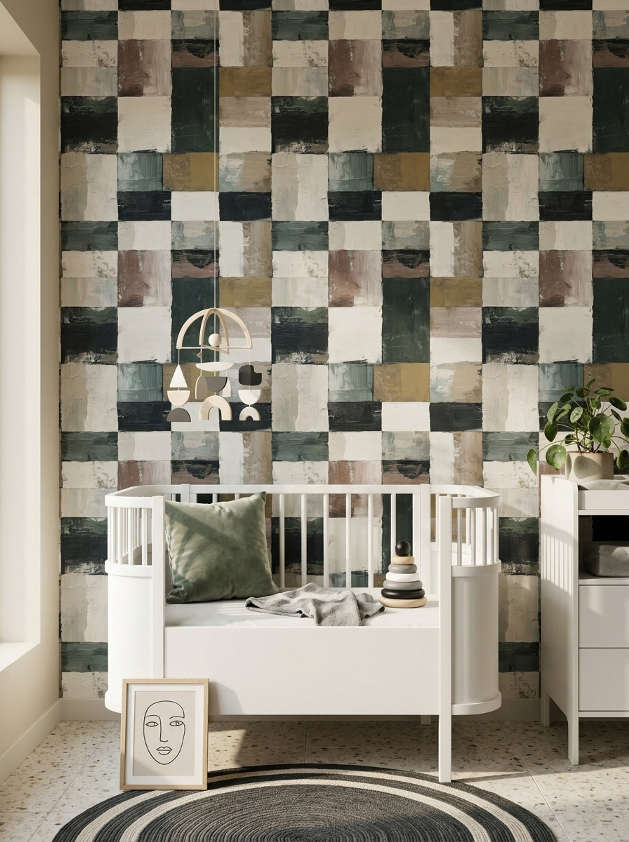 Abstract Geometric Wallpaper Painted Blocks Modern Minimalist Decorative Mural