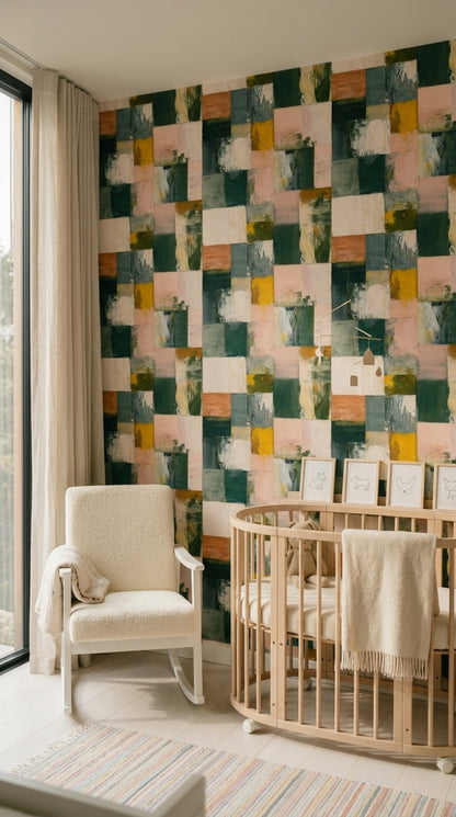 Geometric Blocks Wallpaper Painterly Texture Removable Earthy Palette Wall Double Roll