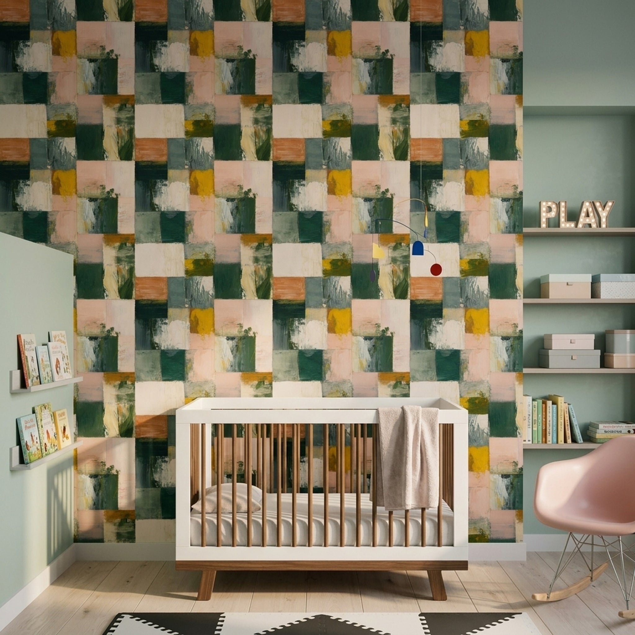 Geometric Blocks Wallpaper Painterly Texture Removable Earthy Palette Wall Double Roll