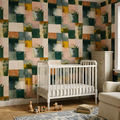 Geometric Blocks Wallpaper Painterly Texture Removable Earthy Palette Wall Double Roll