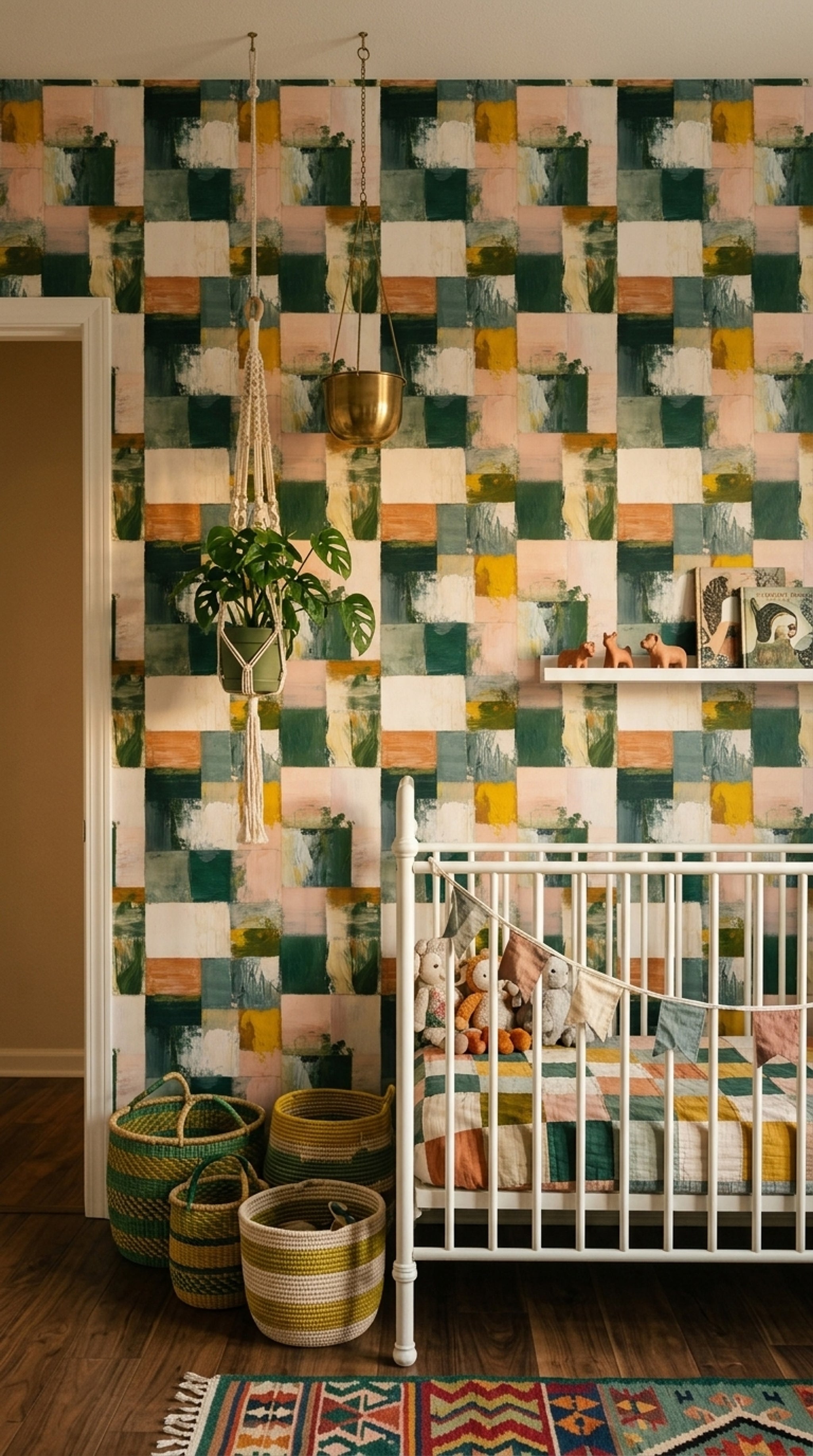 Geometric Blocks Wallpaper Painterly Texture Removable Earthy Palette Wall Double Roll