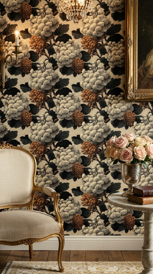 Dark Floral Wallpaper Botanical Vintage Decorative Mural