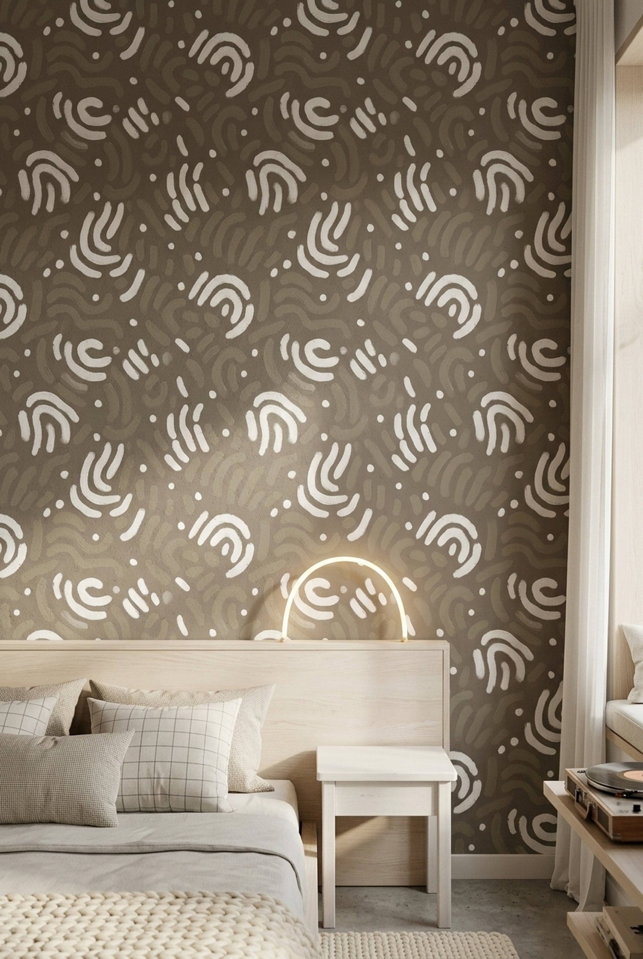 Abstract Brushstroke Pattern Wallpaper Hand Painted Arcs Modern Boho Decorative Mural
