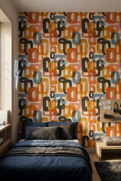 Mid-Century Modern Wallpaper Retro Removable Geometric Wall Double Roll
