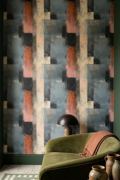 Geometric Blocks Wallpaper Textured Paint Distressed Removable Wall Decor