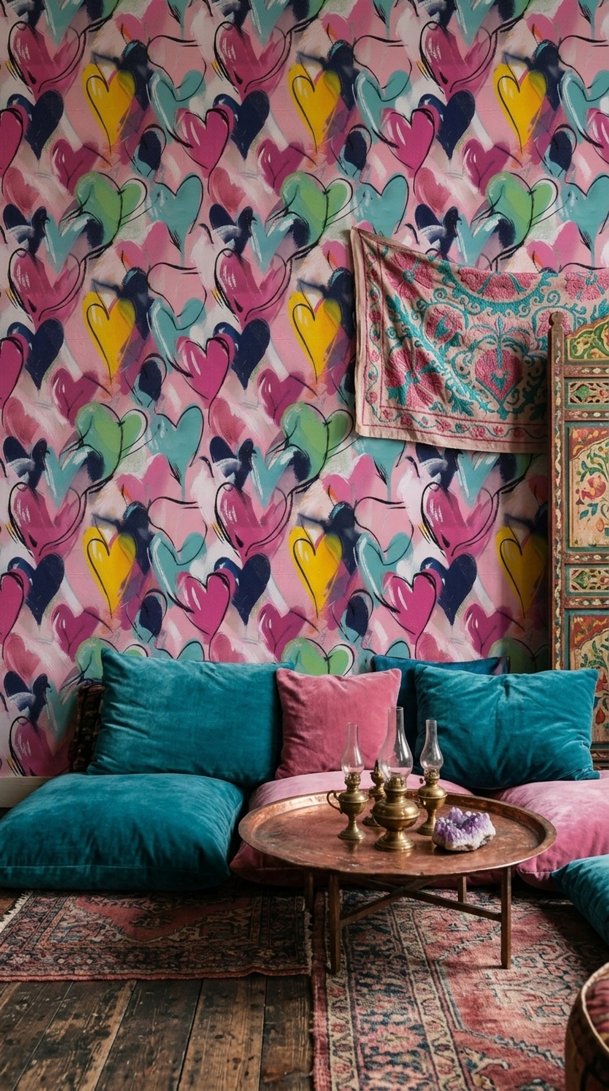 Hearts Wallpaper Painterly Abstract Removable Wall Decor