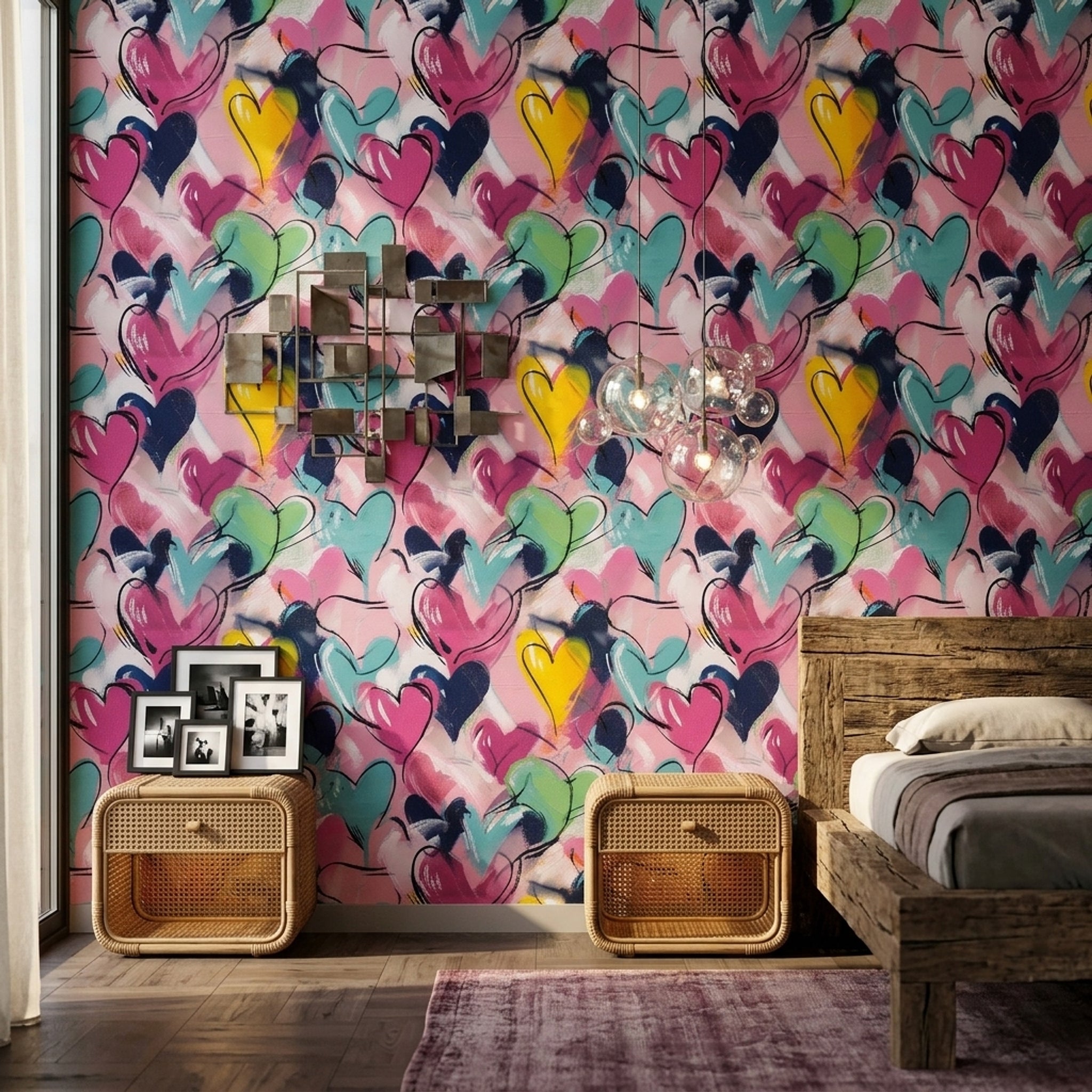 Hearts Wallpaper Painterly Abstract Removable Wall Decor