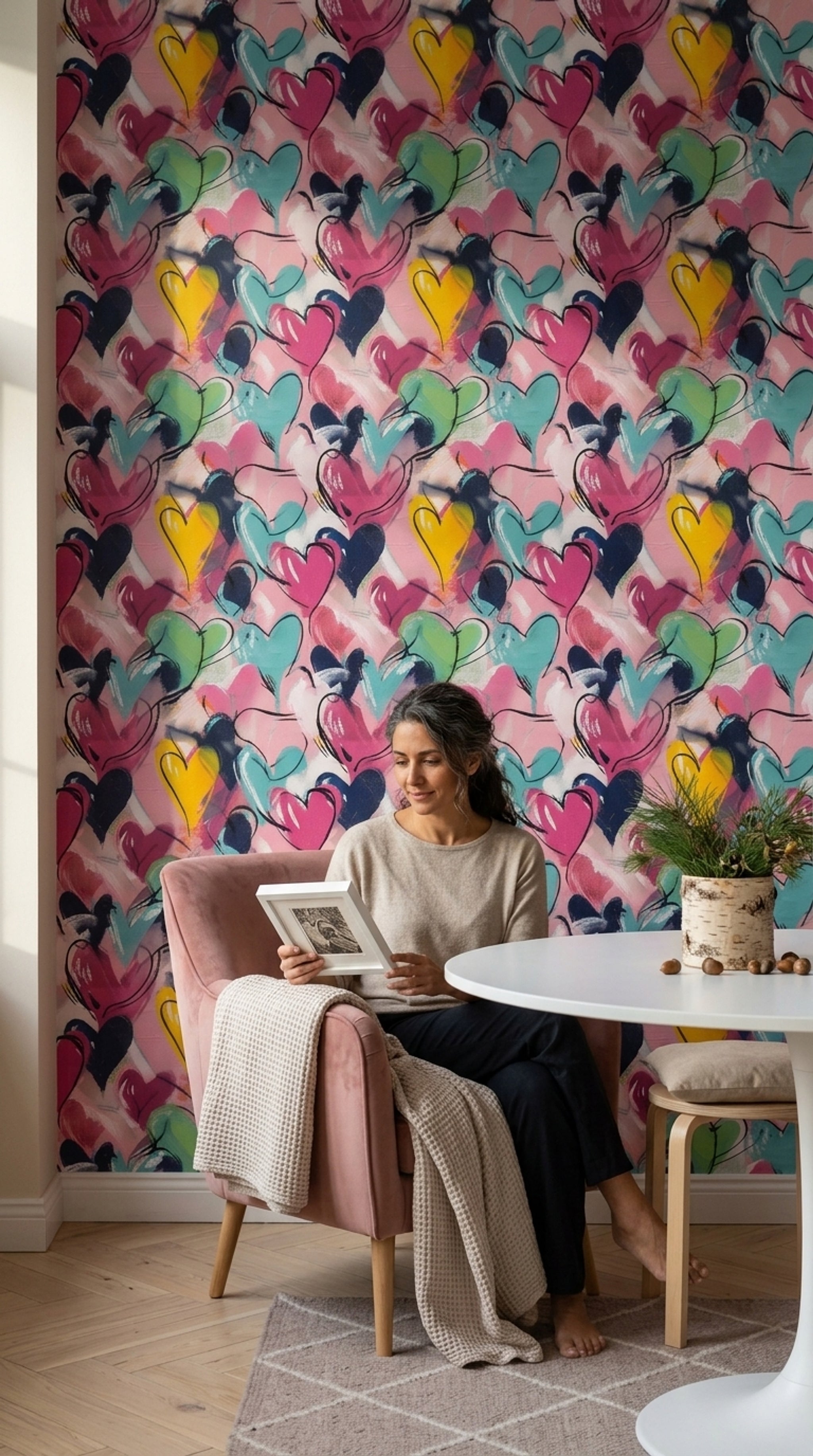 Hearts Wallpaper Painterly Abstract Removable Wall Decor
