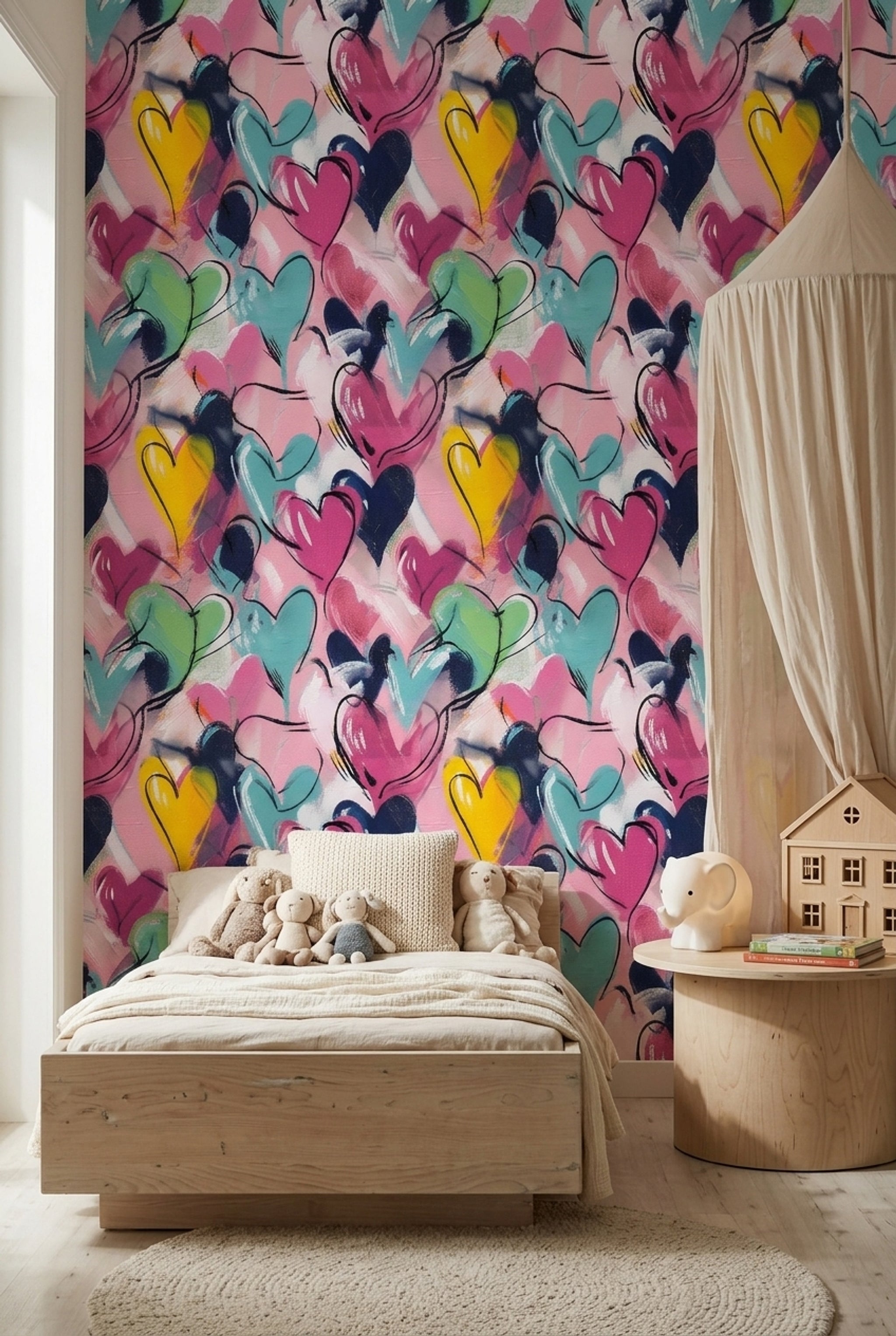 Hearts Wallpaper Painterly Abstract Removable Wall Decor