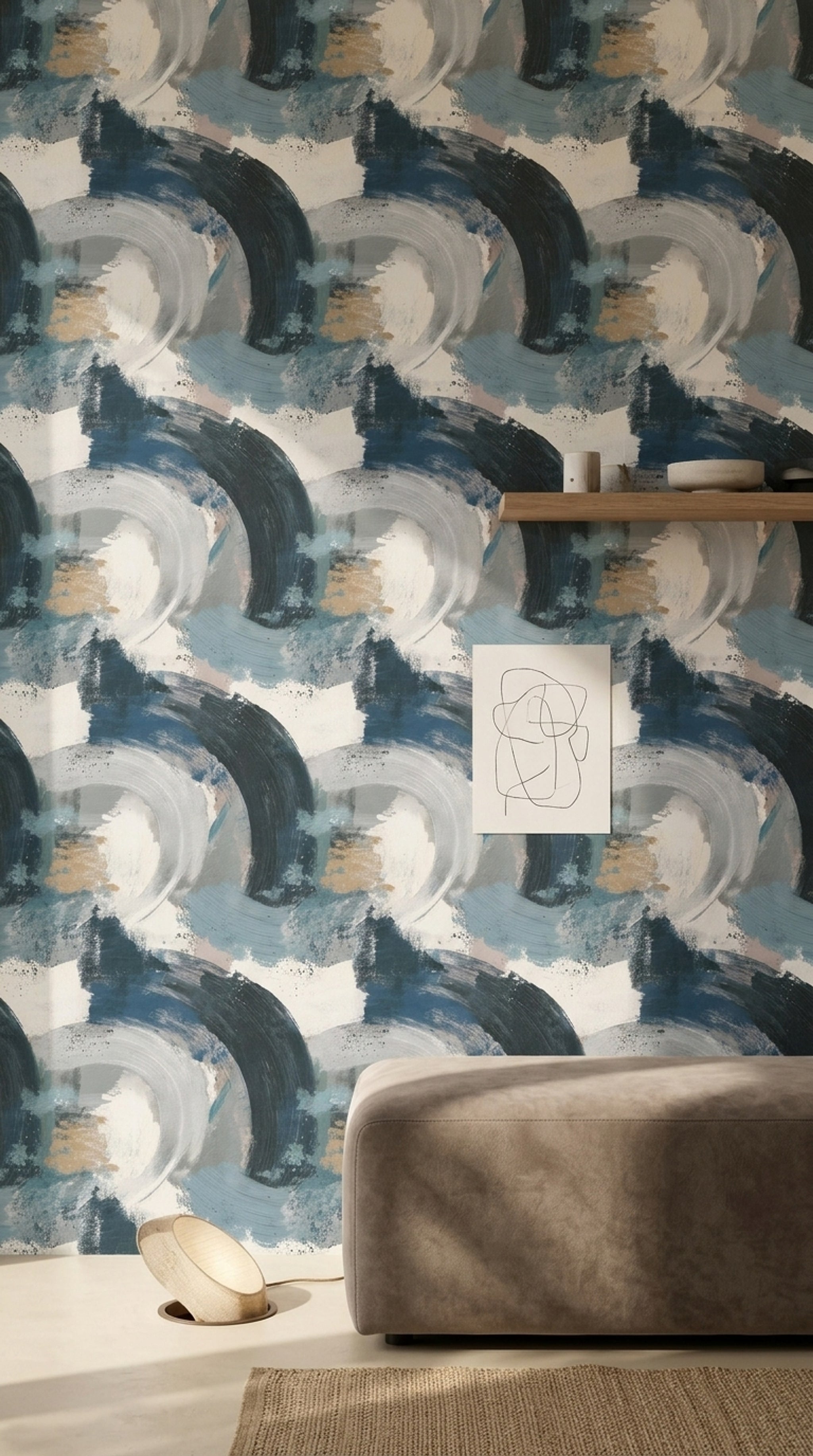 Painterly Brushstrokes Wallpaper Ink Splatter Wave Like Arcs Removable Wall Decor