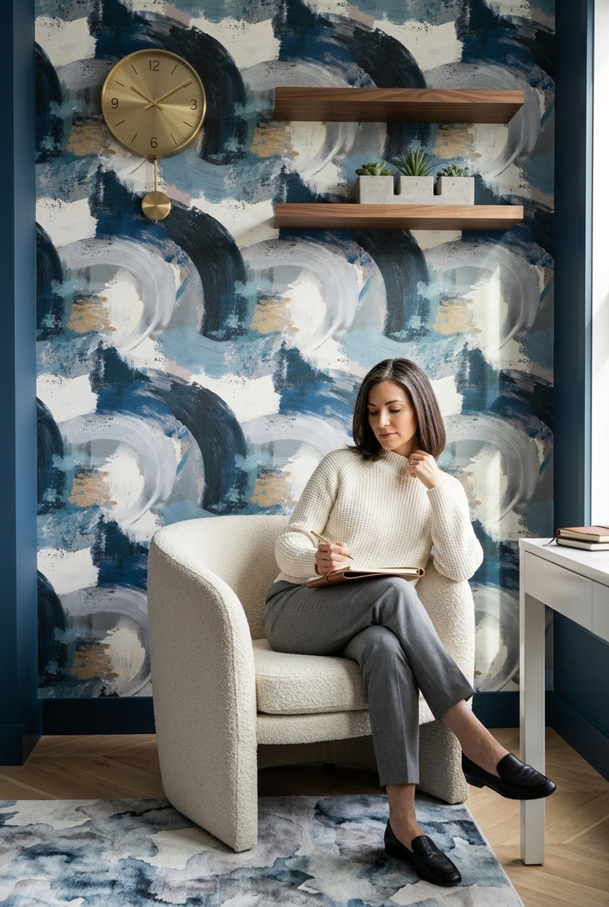 Painterly Brushstrokes Wallpaper Ink Splatter Wave Like Arcs Removable Wall Decor