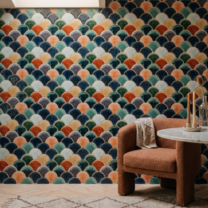Scallop Tile Wallpaper Ceramic Glaze Mosaic Pattern Decorative Mural
