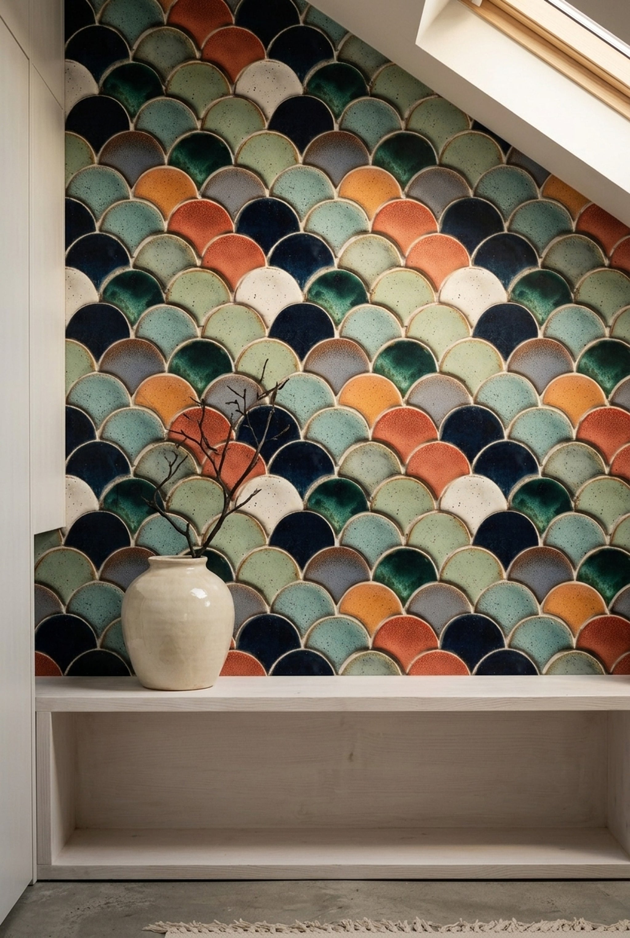 Geometric Scallop Wallpaper Fish Scale Tiles Removable Glazed Ceramic Wall Double Roll