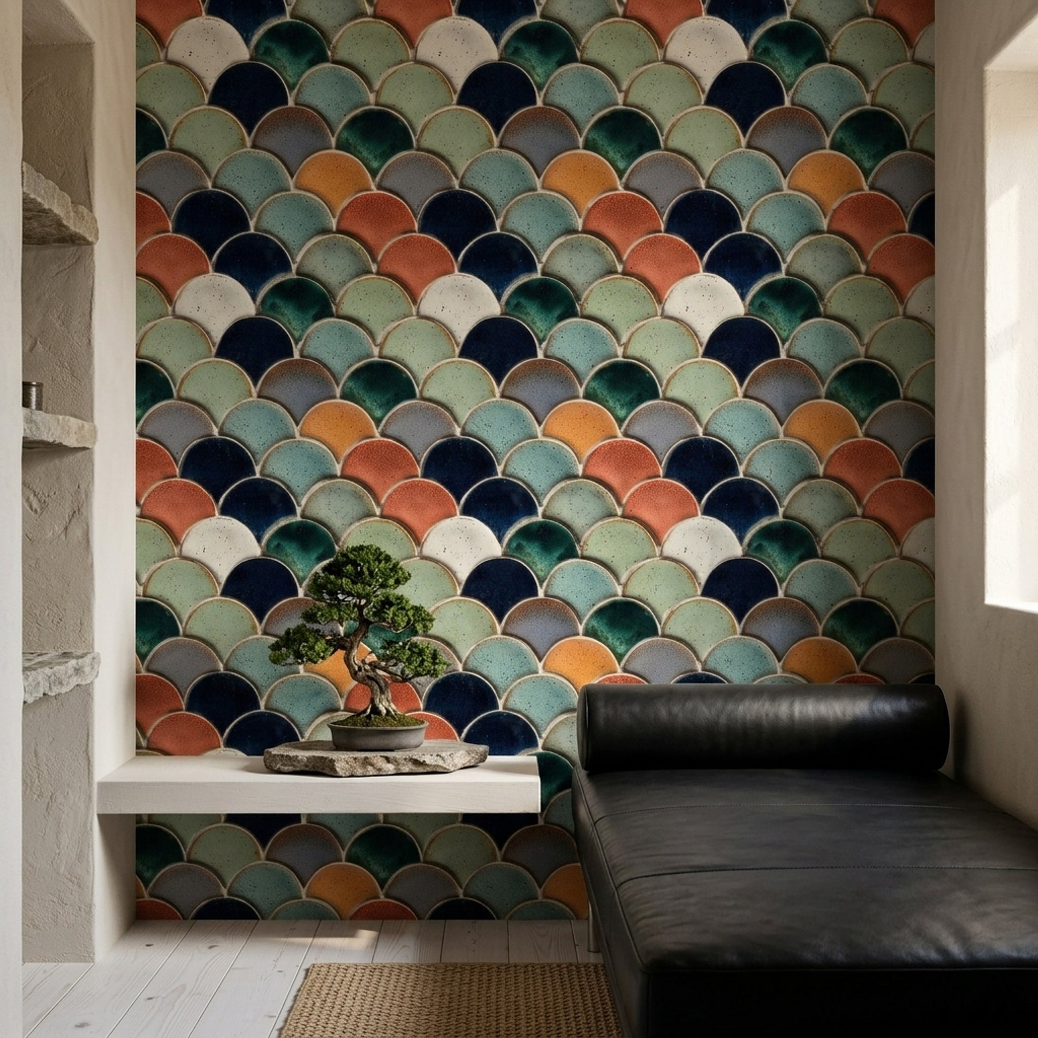 Geometric Scallop Wallpaper Fish Scale Tiles Removable Glazed Ceramic Wall Double Roll