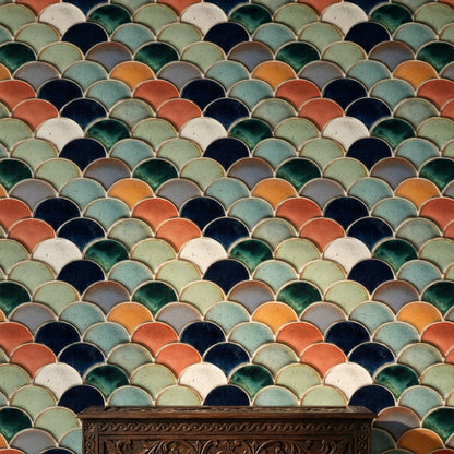 Geometric Scallop Wallpaper Fish Scale Tiles Removable Glazed Ceramic Wall Double Roll