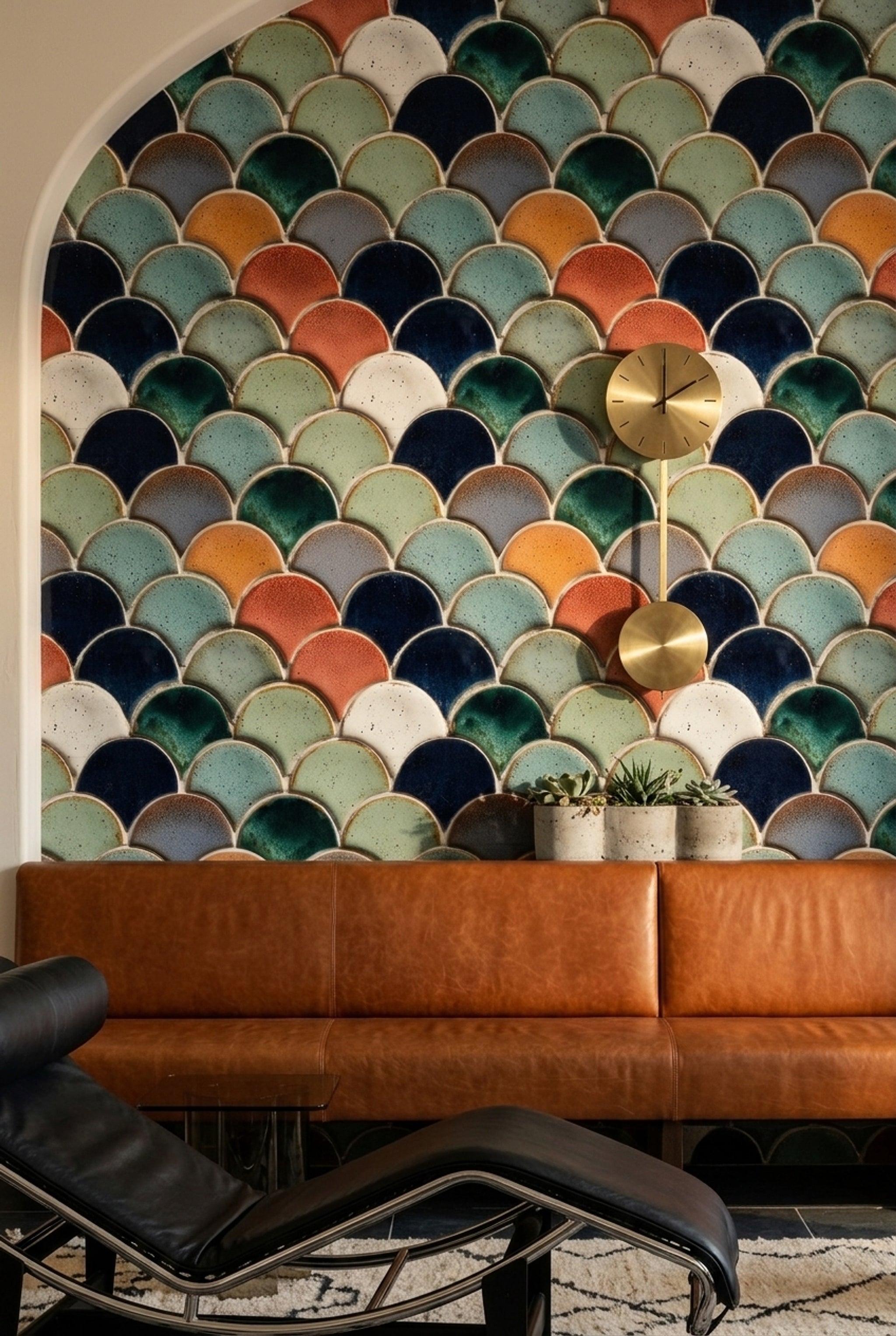 Geometric Scallop Wallpaper Fish Scale Tiles Removable Glazed Ceramic Wall Double Roll