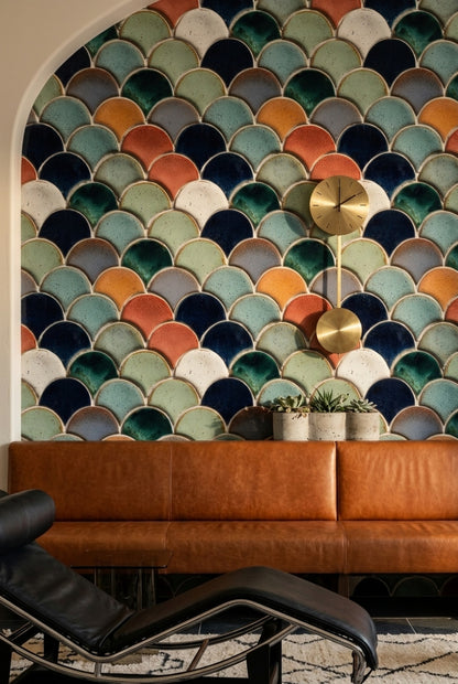 Geometric Scallop Wallpaper Fish Scale Tiles Removable Glazed Ceramic Wall Double Roll
