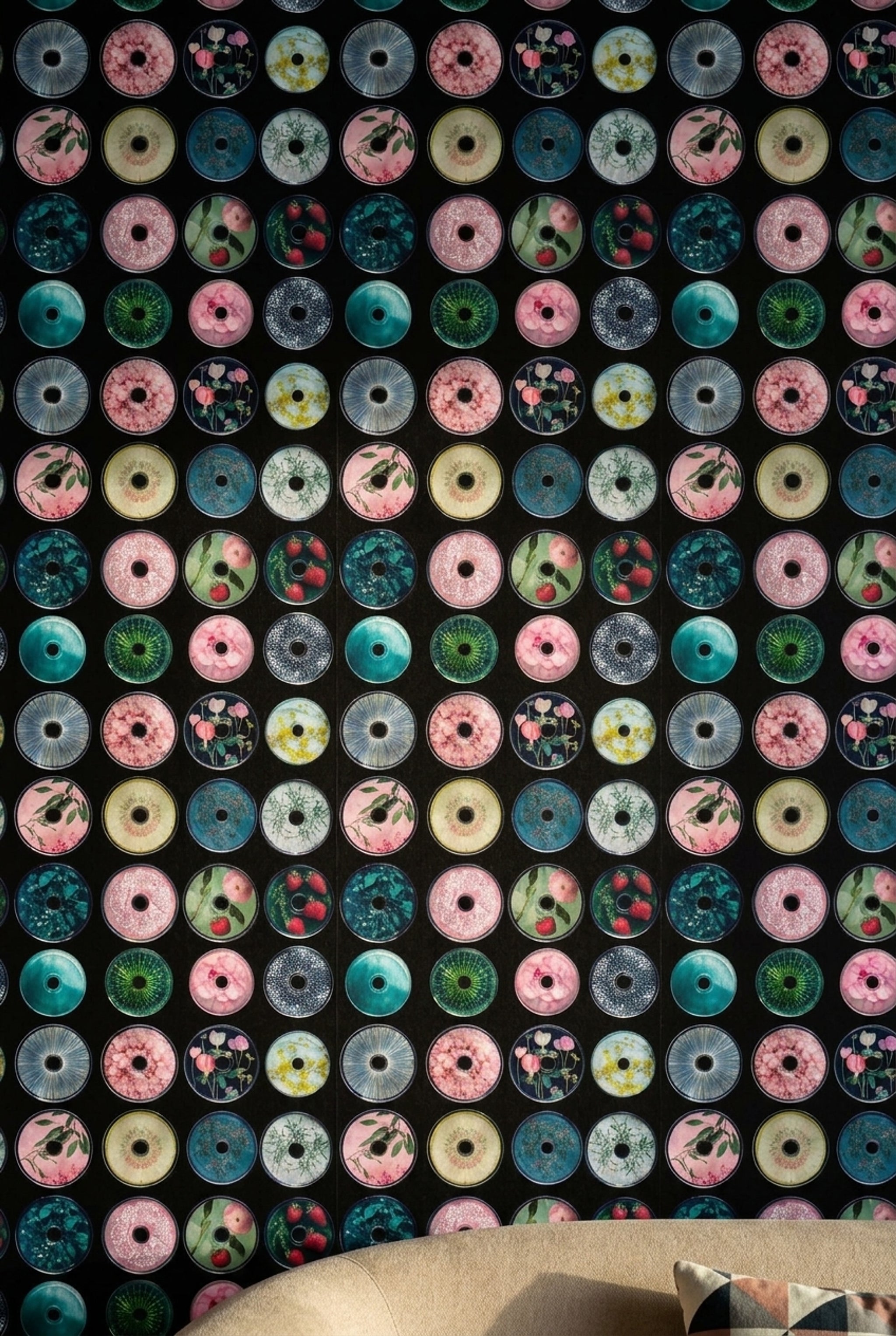 Dark Background Wallpaper Circular Discs Modern Collage Decorative Mural