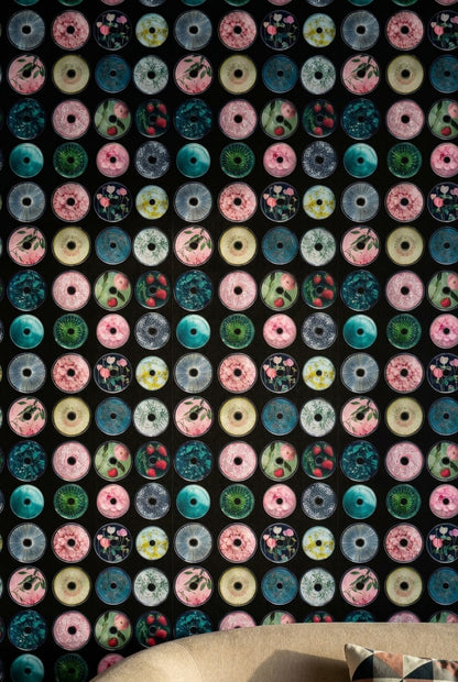 Dark Background Wallpaper Circular Discs Modern Collage Decorative Mural