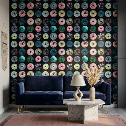 Dark Background Wallpaper Circular Discs Modern Collage Decorative Mural