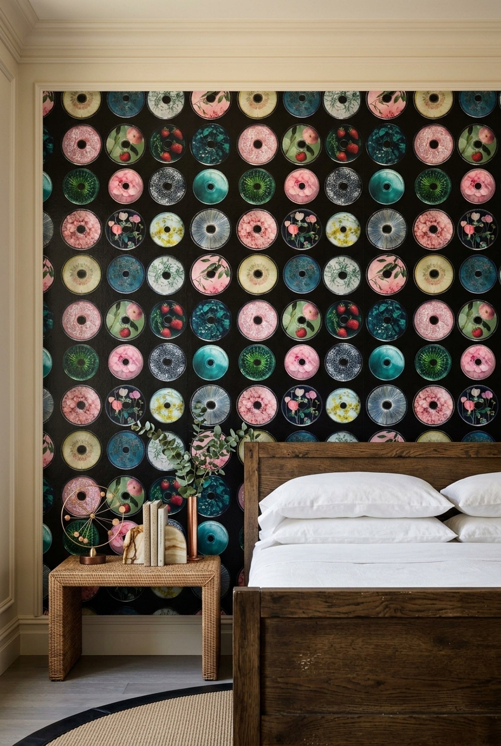 Dark Background Wallpaper Circular Discs Modern Collage Decorative Mural