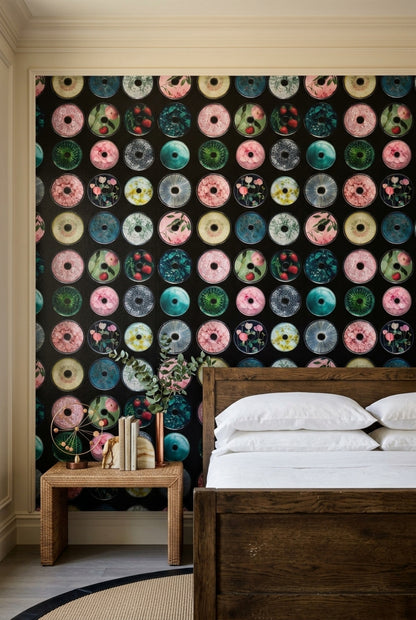Dark Background Wallpaper Circular Discs Modern Collage Decorative Mural