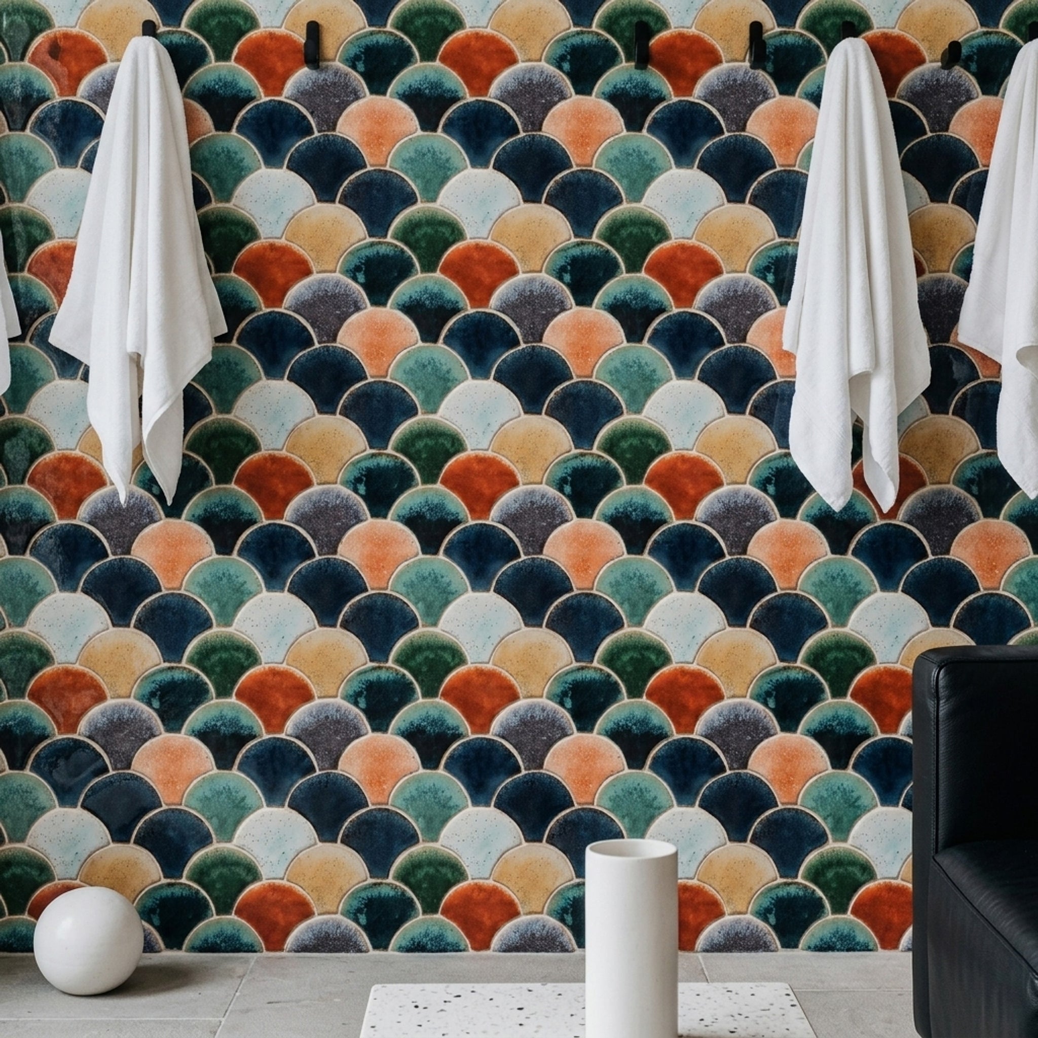Scallop Tile Wallpaper Ceramic Glaze Mosaic Pattern Decorative Mural