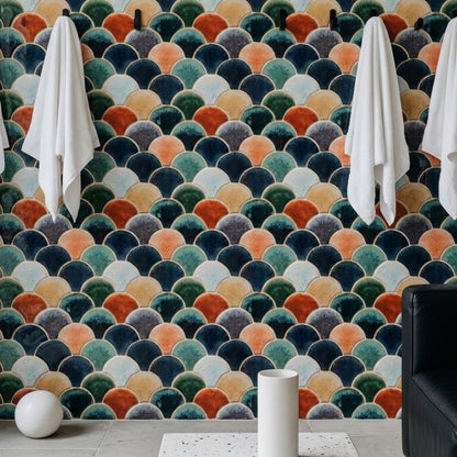 Scallop Tile Wallpaper Ceramic Glaze Mosaic Pattern Decorative Mural