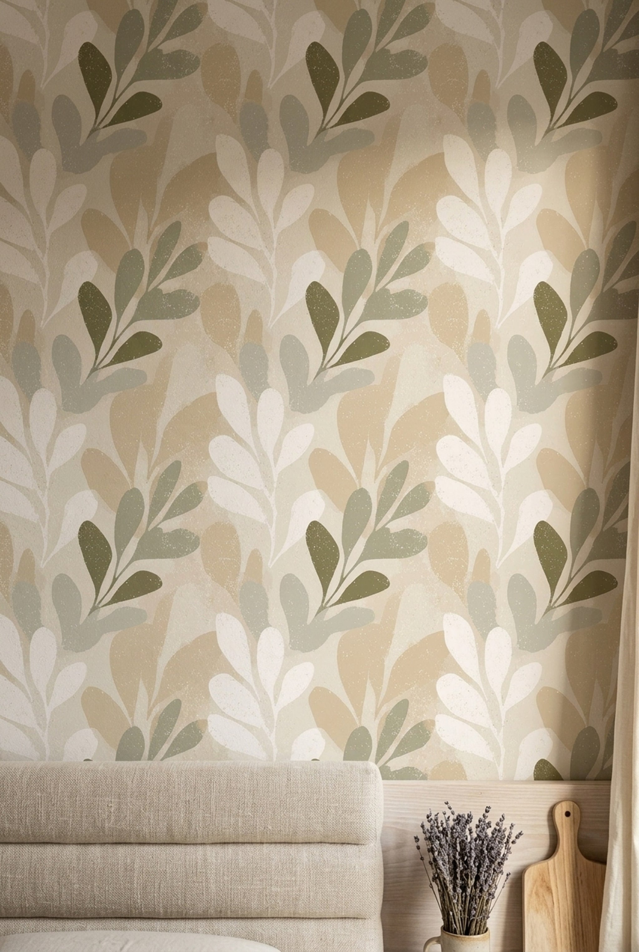 Botanical Wallpaper Abstract Leaves Neutral Beige Decorative Mural