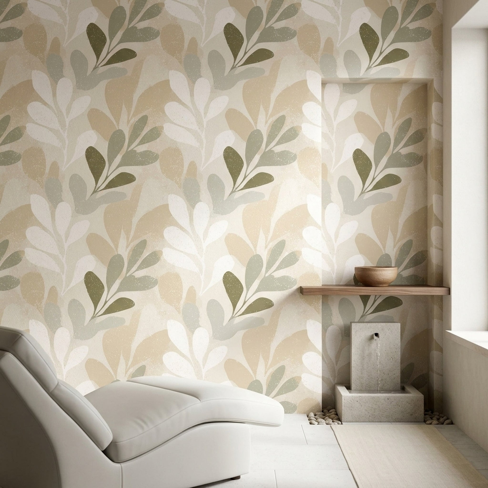 Botanical Wallpaper Abstract Leaves Neutral Beige Decorative Mural