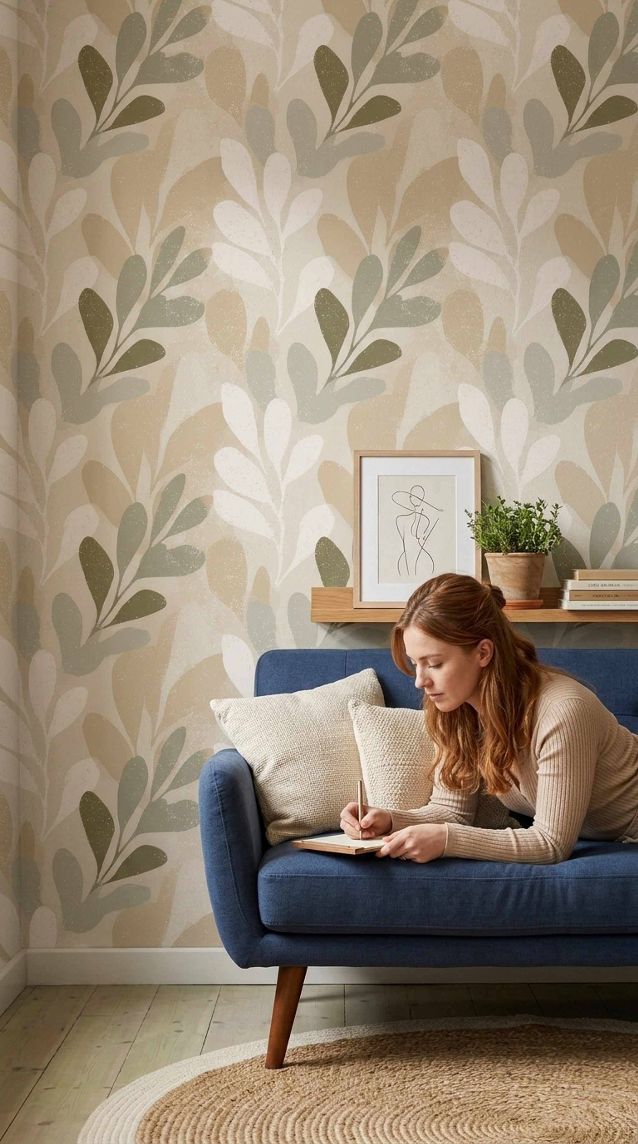 Botanical Wallpaper Abstract Leaves Neutral Beige Decorative Mural