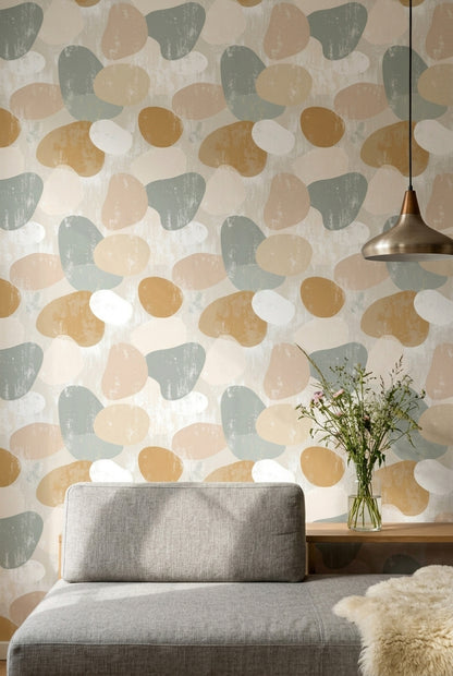 Abstract Wallpaper Organic Shapes Removable Neutral Palette Wall Double Roll