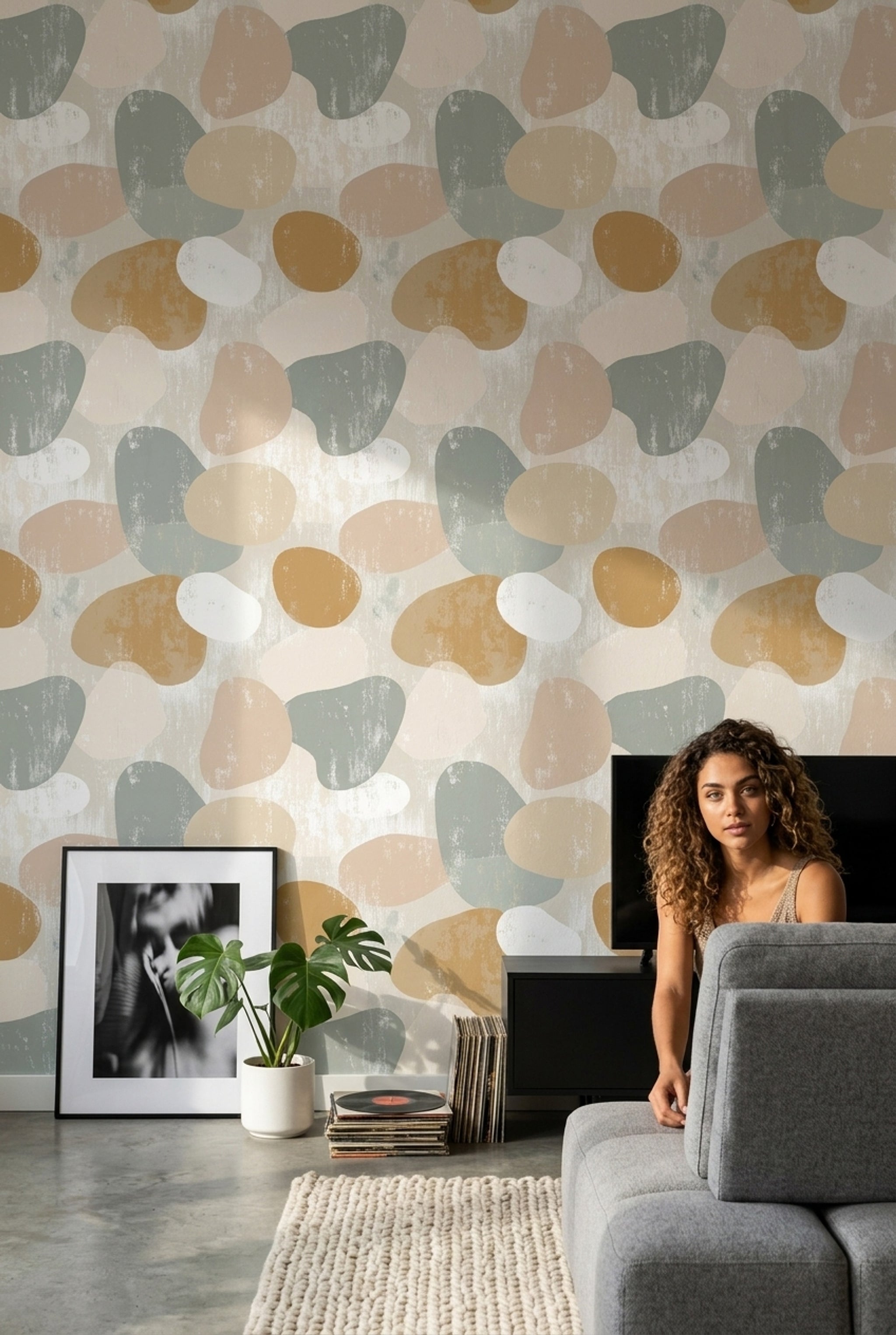 Abstract Wallpaper Organic Shapes Removable Neutral Palette Wall Double Roll