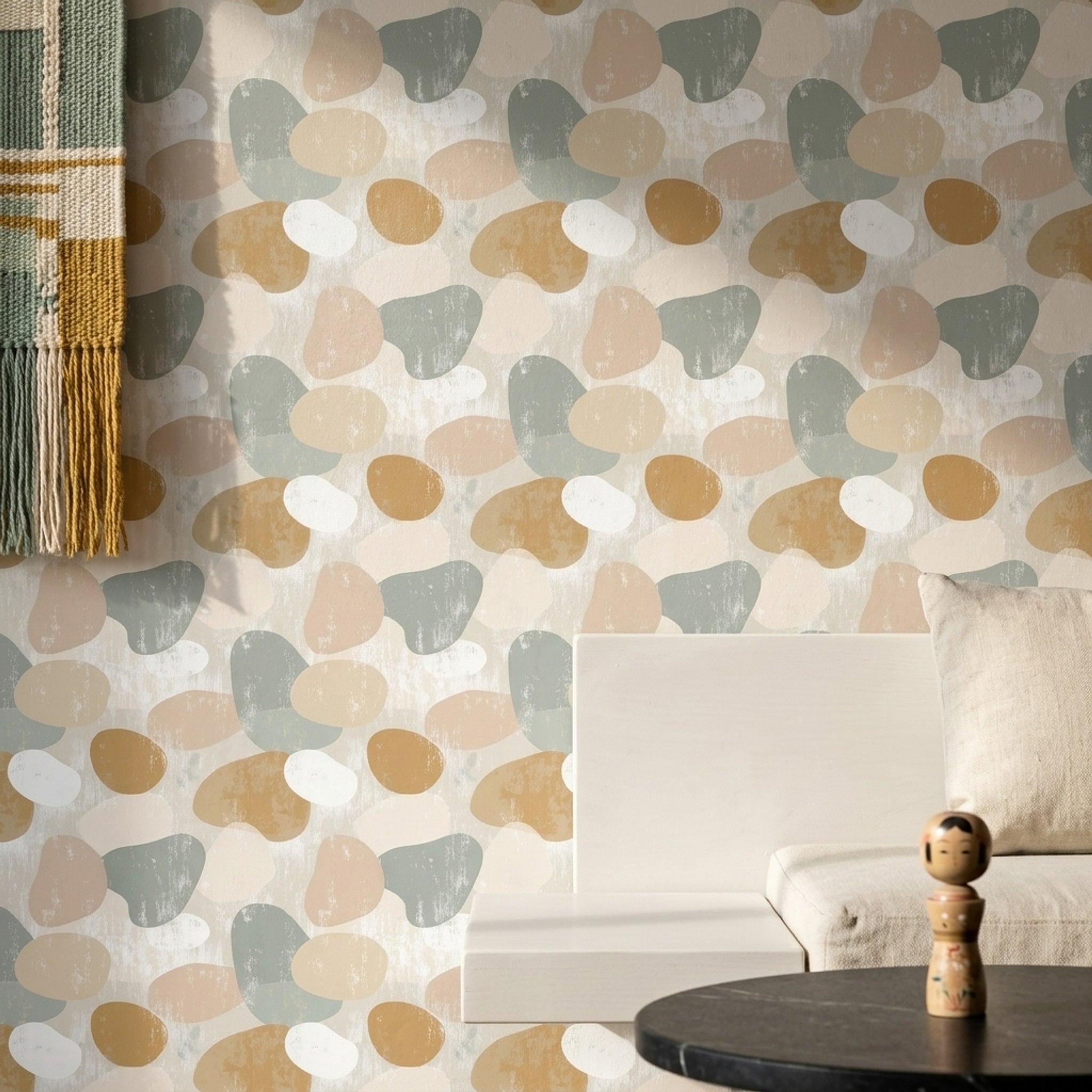 Abstract Wallpaper Organic Shapes Removable Neutral Palette Wall Double Roll
