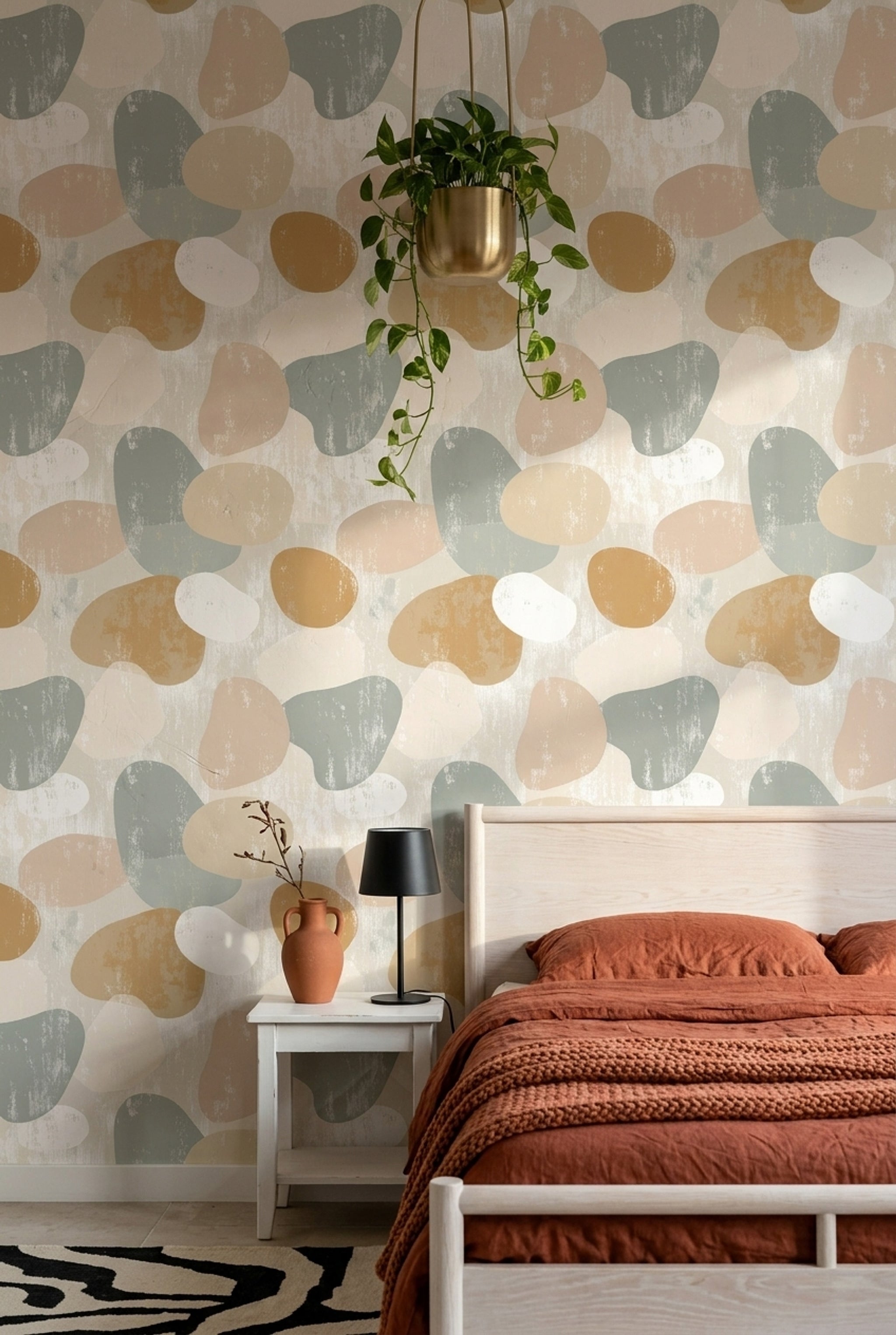 Abstract Wallpaper Organic Shapes Removable Neutral Palette Wall Double Roll