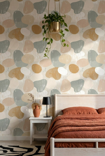 Abstract Wallpaper Organic Shapes Removable Neutral Palette Wall Double Roll