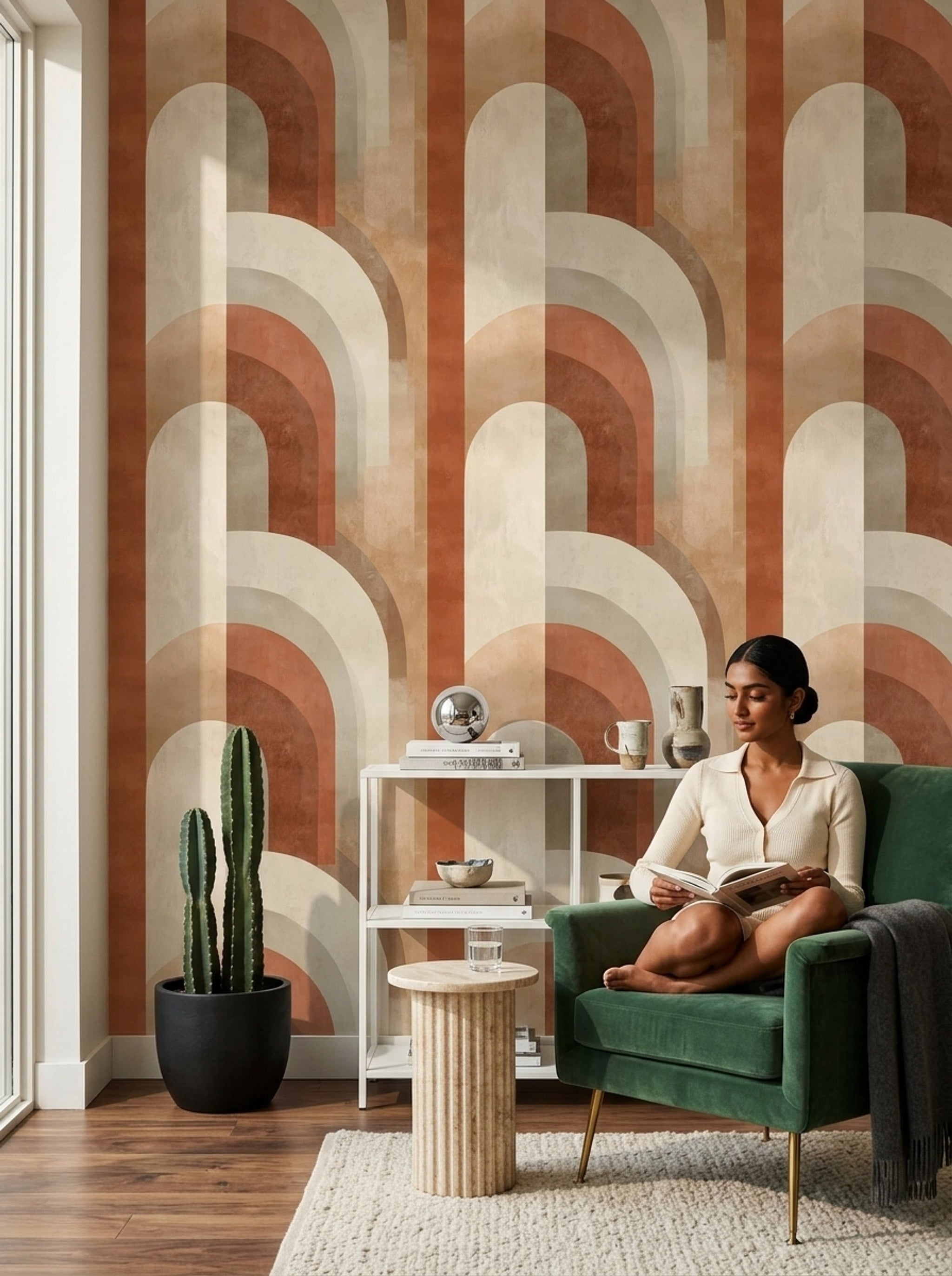 Mid Century Modern Wallpaper Geometric Removable Wall Decor
