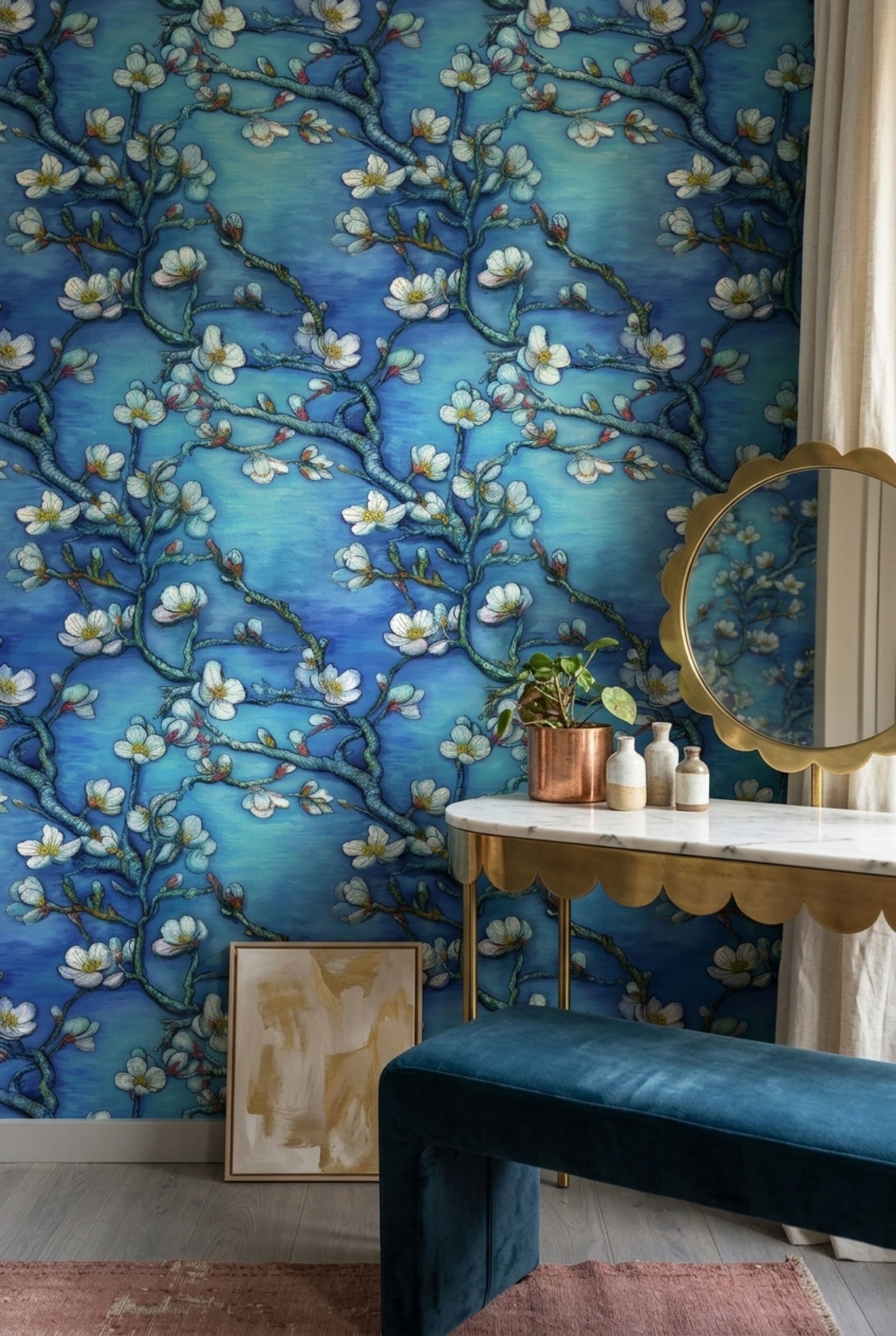 Dark Floral Wallpaper Blossom Botanical Removable Wall Decor