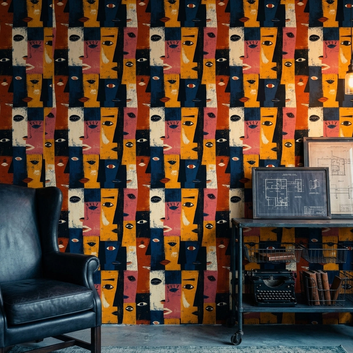 Grunge Texture Wallpaper Abstract Faces Removable Modern Wall Double Roll