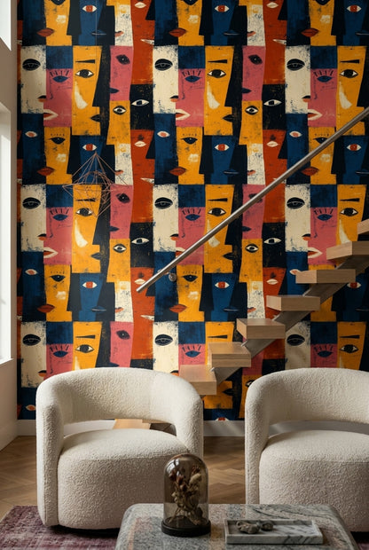 Grunge Texture Wallpaper Abstract Faces Removable Modern Wall Double Roll