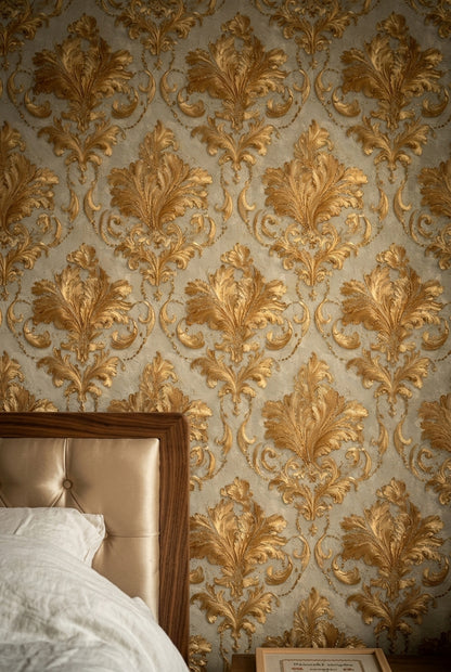 Ornate Damask Wallpaper Baroque Scrollwork Removable Acanthus Leaves Wall Double Roll