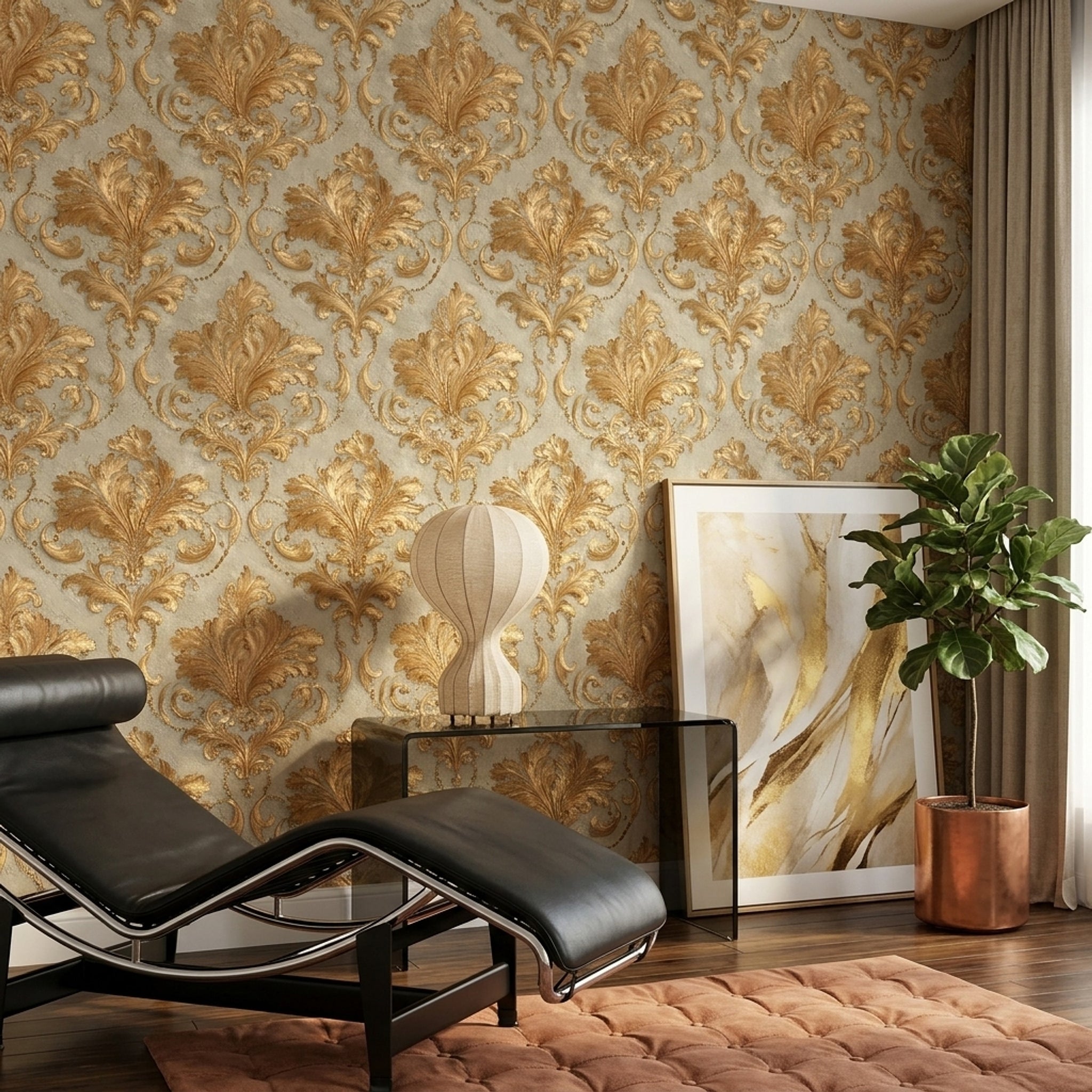 Ornate Damask Wallpaper Baroque Scrollwork Removable Acanthus Leaves Wall Double Roll
