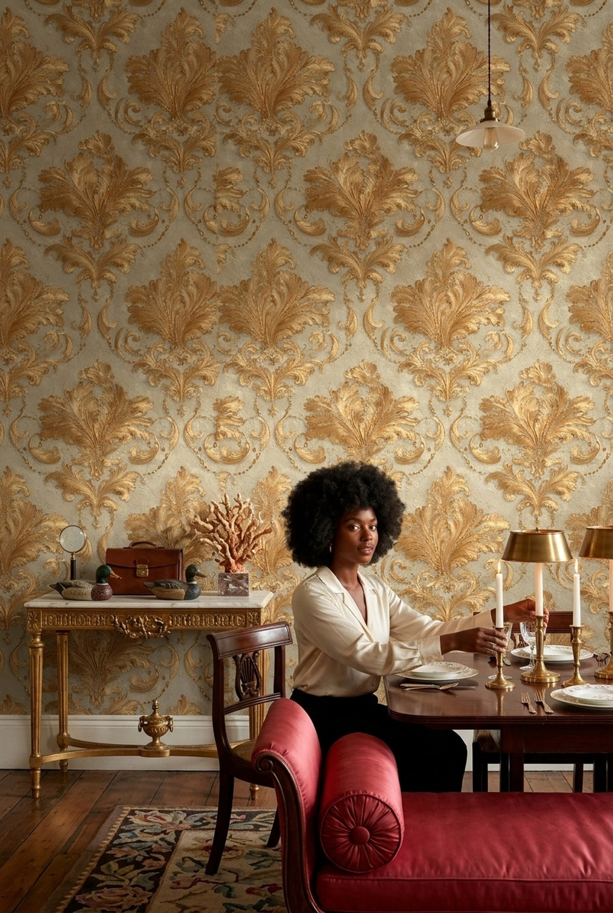 Ornate Damask Wallpaper Baroque Scrollwork Removable Acanthus Leaves Wall Double Roll