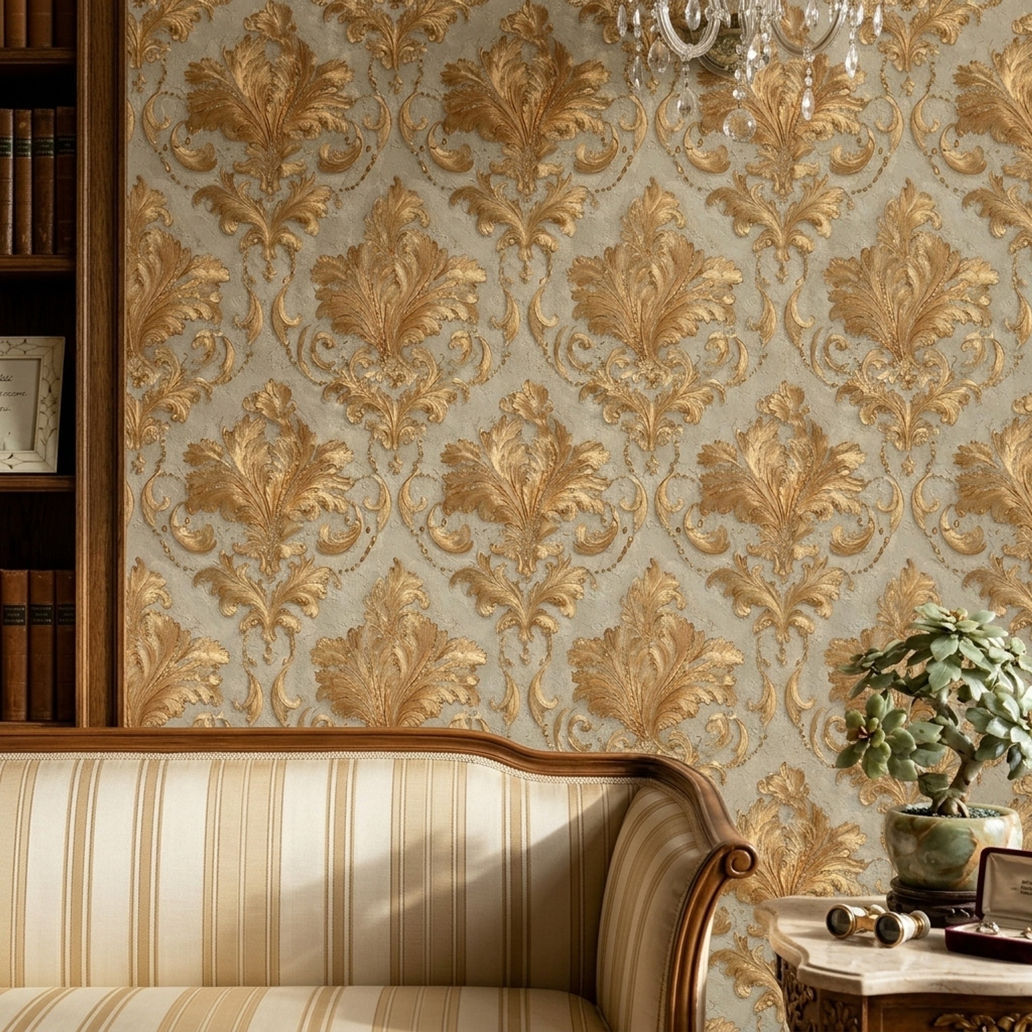 Ornate Damask Wallpaper Baroque Scrollwork Removable Acanthus Leaves Wall Double Roll