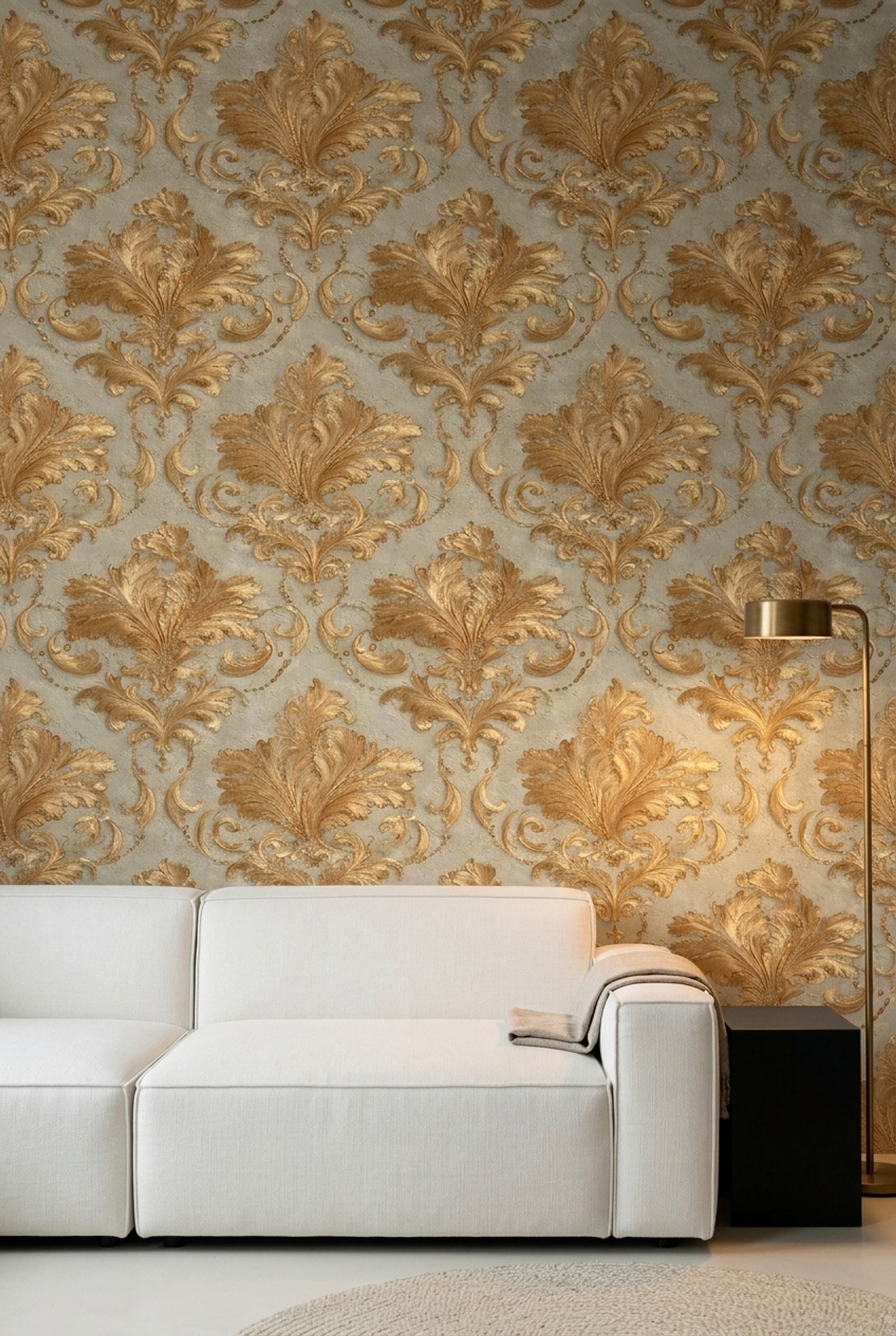 Ornate Damask Wallpaper Baroque Scrollwork Removable Acanthus Leaves Wall Double Roll